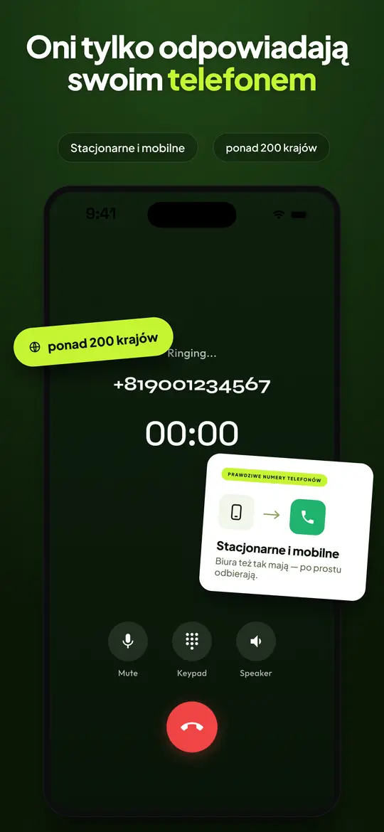 Ekran połączenia Telvio z aktywnym połączeniem oraz przyciskami wyciszenia, klawiatury i głośnika
